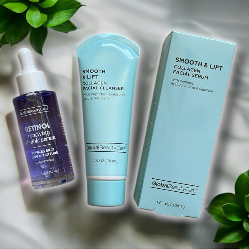 Global Beauty Care Collagen Retinol Peptides Facial Serum Cleanser 3-Piece Set
